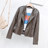 Women's Leather Jacket with Patches Autumn Stand Collar Pu Women's Motorcycle Leather Coat Shoulder Strap Zipper Leather Jacket Coat