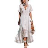 Bohemian Chic Wedding Dress V-neck Slim Dress Floral Midi Skirt