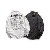 Men Shacket Long Sleeve Autumn Shirt Autumn Men's Shirt Back Letter Printing