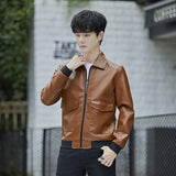 80's Leather Jacket Men's Leather Coat Autumn and Winter Pu Machine Car Clothes Tooling Imitation Leather Coat