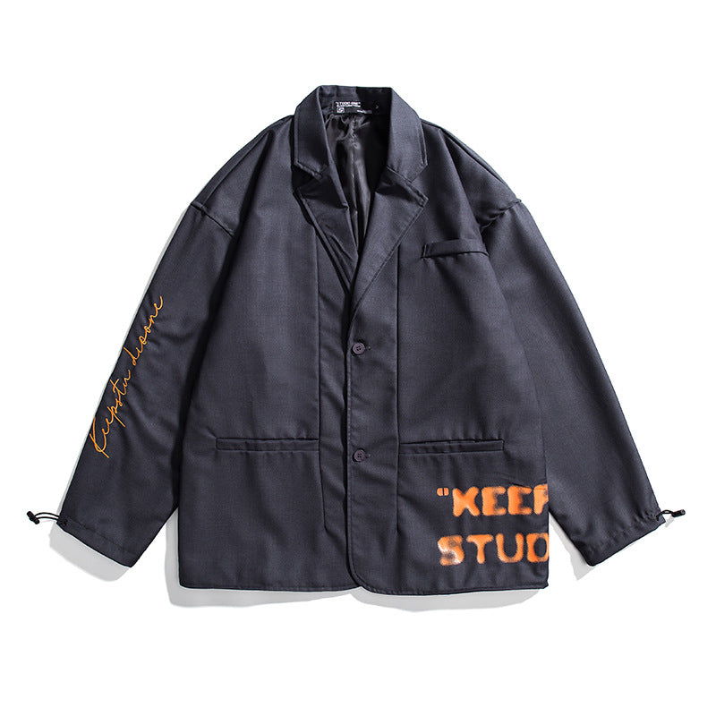 Men's Lapel Print Small Business Suit Coat Trendy Large Size Retro Sports Casual Coat Top Men Jacket