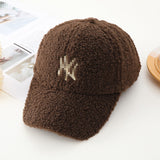 Yankee Baseball Cap Women's Autumn and Winter Lamb Wool Baseball Cap Thickened Warm Peaked Cap