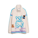 Mens Fall Outfits Bear Graffiti Jacket Turtleneck Pullover Coat