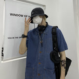 Harajuku Clothing Men's Casual Shirts Summer Workwear Denim Short-Sleeved Shirt for Men