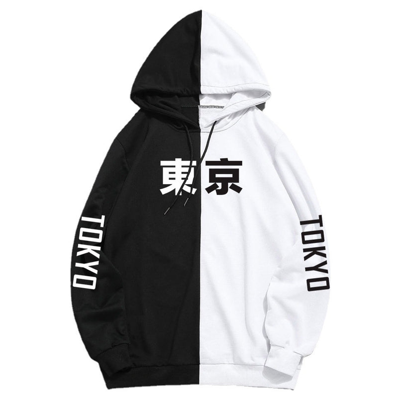 Split Hoodie Demons and Angels Tokyo Print Hooded Two-Tone