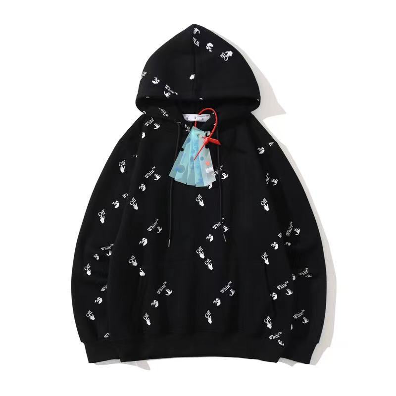 Autumn And Winter Full Printed Palm Letter Pullover Velvet Padded Hooded Sweatshirt
