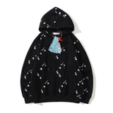 Autumn And Winter Full Printed Palm Letter Pullover Velvet Padded Hooded Sweatshirt