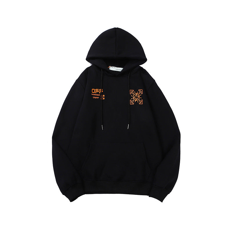 Autumn And Winter Joint Name Lightning Arrow Pattern Velvet Padded Hooded Sweatshirt Men And Women Same Style