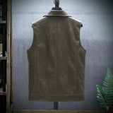 80's Leather Jacket Autumn and Winter Sleeveless PU Leather Zipper Vest Lapel Waistcoat Leather Waistcoat