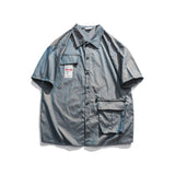 Men T Shirt Summer Casual Tops Men's Clothes Summer Wear Men's Lapel Shirt Multi-Bag Reflective Tooling Cardigan