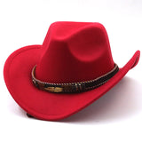 Wester Hats Metal Leaf Belt Cowboy Hat Autumn and Winter Woolen Bowler Hat Wide Brim Jazz Felt Cap