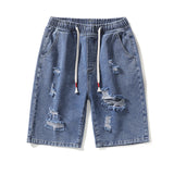 Men Jean Shorts Summer Men's Ripped Denim Shorts Cropped Pants Loose Straight Harem Casual Pants