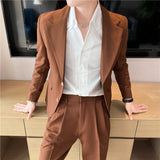 Men Suit Double Buckle Cropped Pants Two-Piece Set