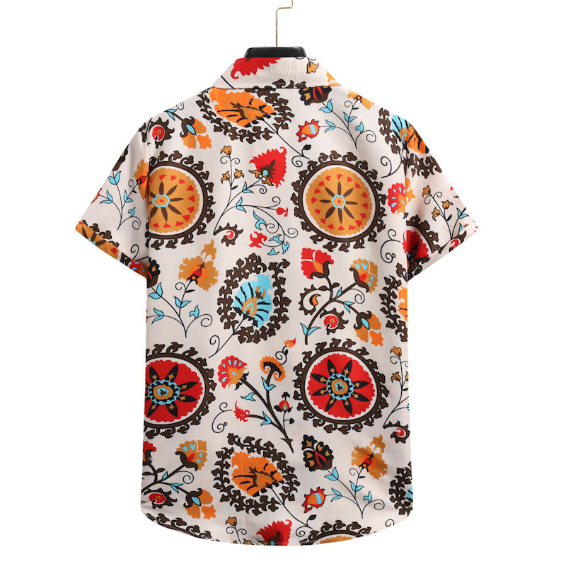 Men's Summer Short-Sleeved Printed Casual Shirt Large Size Stylish Beach Retro Sports Men Shirt