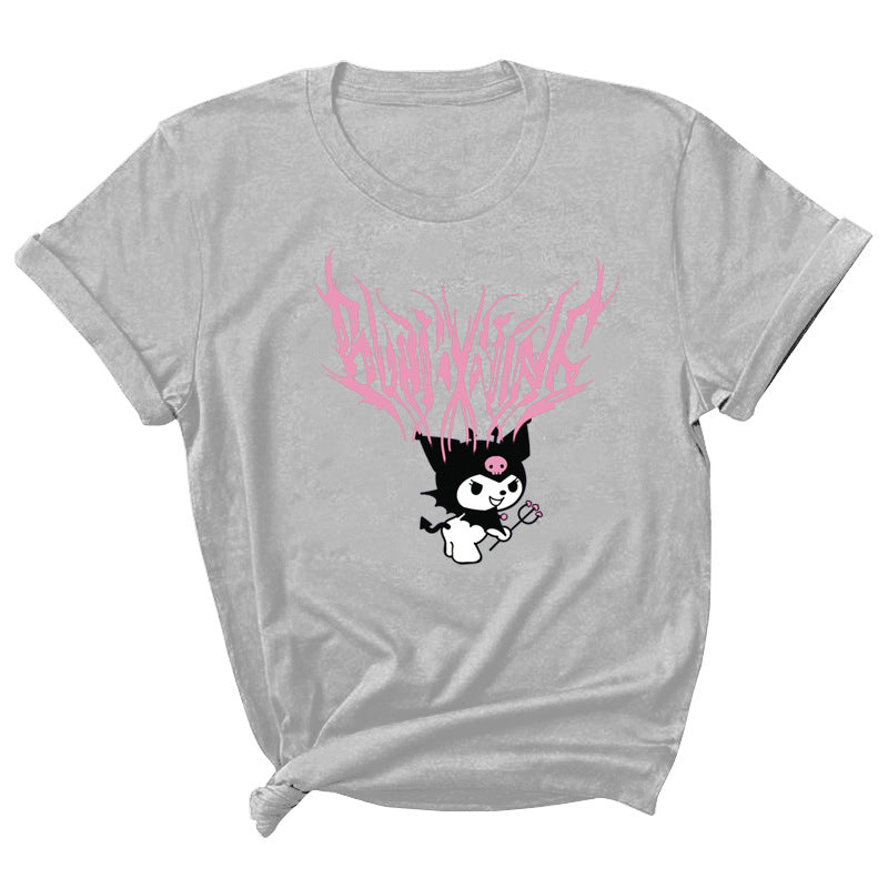My Melody Hoodie Kuromi Cute Funny Cartoon Pattern Printed Short Sleeve round Neck T-shirt