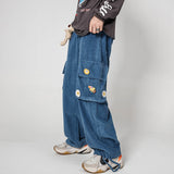 Mens Fall Outfits Corduroy Overalls Loose Straight Drawstring Ankle-Tied Wide-Leg Pants