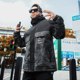 Men plus Size Coat Winter Color Matching Camouflage Coat Fleece-Lined Thickened Cotton Clothing High Collar Warm Cold-Proof