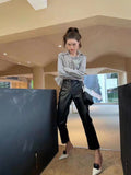 Faux Leather Pants Autumn and Winter Straight Pants Slimming Cropped Pants Tappered Tappered Harem Pants for Women