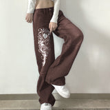 Low Rise Jeans Autumn Casual Loose Trousers Low Waist Pleated Heart Printing Jeans