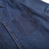 Men Shacket Long Sleeve Autumn Shirt Autumn Vintage Mixed Color Stripe Patch Pocket Denim Shirt