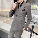 Men Suit Double Breasted Striped Two-Piece Set