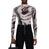 Rave Outfits Men Long Sleeve Shirt Casual Long Sleeve T-shirt Male round Neck Tight Sheer Top