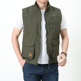 Men Utility Vest Work Zipper Tactical Work Vest Slim Pocket Jacket Vest Man Outdoor Leisure plus Size Workwear Loose Multi-Bag Jacket