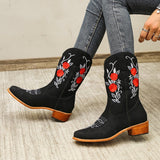 Coachella Ankle Boots Large Size Thick Heel Bootie Fall/Winter Embroidered Boots High Heel Martin Boots