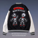Mens Fall Outfits Hip Hop Retro Cartoon Flocking Baseball Uniform Jacket Loose PU Leather Stitching Jacket