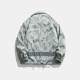 Men's Spring plus Size Retro Sports Jacket Cartoon Printed Coat Youth Versatile Top Trendy Men Coat