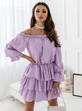 Red Peasant Dress Autumn Solid Color off-Shoulder Irregular Dress