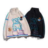 Mens Fall Outfits Bear Graffiti Jacket Turtleneck Pullover Coat