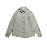 Men Shacket Long Sleeve Autumn Shirt Autumn Preppy Style Solid Color Shirt Loose and Simple Lapel Mickey Mouse Printed Shirt for Men