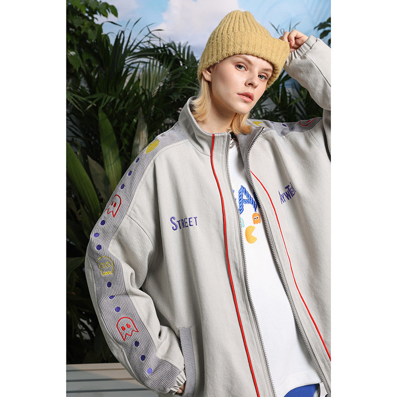 Men's Spring Fashion Brand Stand Collar Jacket Men's Stitching Loose Large Size Sports Retro Trendy Jacket Men's Men Jacket