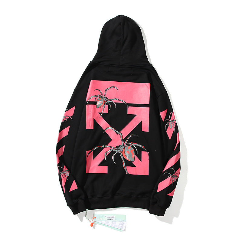 Autumn And Winter Off Red Spider Pattern Pullover Hoodie Men And Women