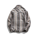 Men Shacket Long Sleeve Autumn Shirt Autumn Leisure Shirt Loose Plaid Lapel Shirt