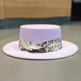 Cam Newton Hats British Woolen Flat Top Hat Women's Autumn and Winter Pattern Ribbon Retro Fedora Hat