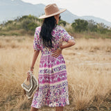 Russian Style Dress Bohemian V-neck A- line Dress Summer Leisure Vacation Style
