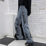 Anime Print Jeans Denim Pants Men Baggy Straight Trousers