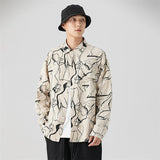 Men Shacket Long Sleeve Autumn Shirt Fall Lapels Cardigan Rock Pattern Couple Shirt