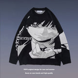 Mens Fall Outfits Cartoon Animation Round Neck Pullover Couple Knitted Sweater Coat