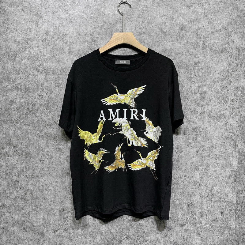 Amiri T Shirt Crane Print Casual Round Neck