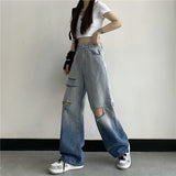 Distressed Jeans Straight Leg Jean High Street Personality Jeans Wofor men Wide Leg Pants Trousers