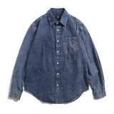 Men Shacket Long Sleeve Autumn Shirt Autumn Fashion Personalized Snowflake Washed Patch Pocket Denim Shirt