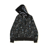 A Ape Print Jacket Autumn and Winter Shark Starry Sky Luminous Cardigan Hoodie Fleece Padded Coat