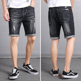 Mens Jean Shorts Summer Denim Shorts Men's Elastic Five-Point Pants Tether Loose Waist Trimming Pants