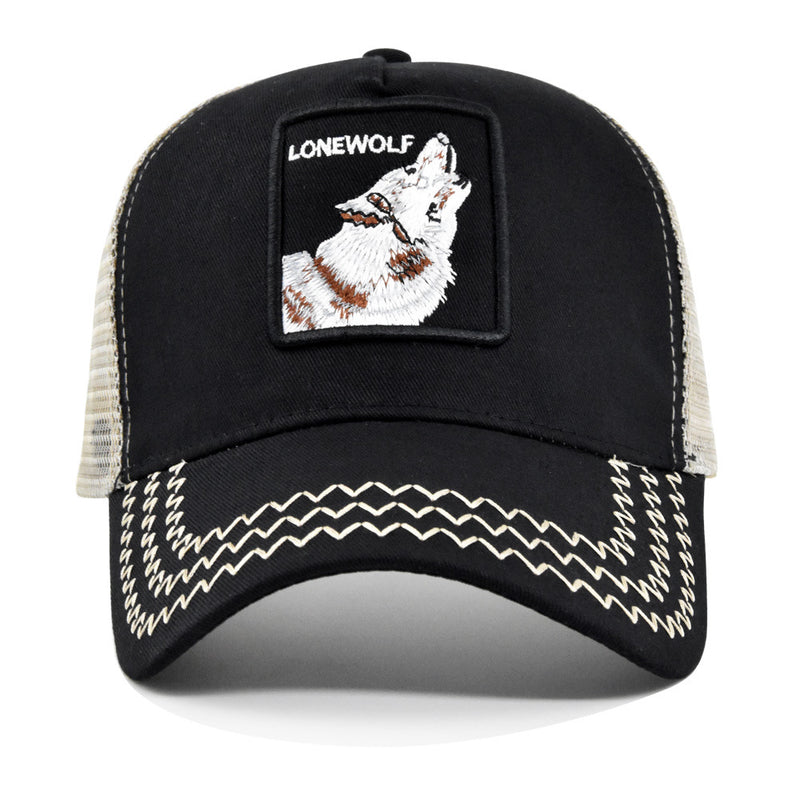 Wolf Print Cap Animal Embroidered Baseball Cap Patch Wolf Embroidered Peaked Cap Mesh Fitted Cap