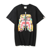 A Ape Print T Shirt Summer Zipper Printed Short Sleeve