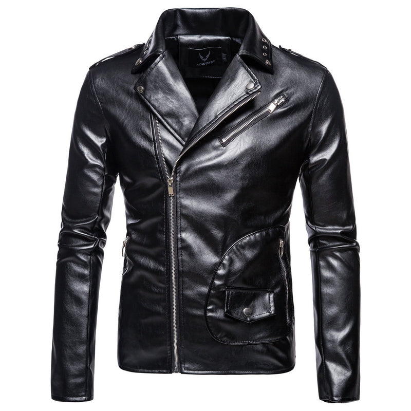 Men's Autumn plus Size Men's Lapel Men's Motorcycle Leather Jacket PU Leather Jacket Coat Men Winter Outfit Casual Fashion