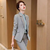 Women Pants Suit Uniform Designs Formal Style Office Lady Bussiness Attire Gray Blazer Spring and Autumn Long Sleeve Work Clothes